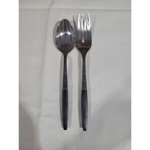Interpur INR2 Set of 2 Black Handle Spoon & Salad  Fork Stainless Japan Flatware